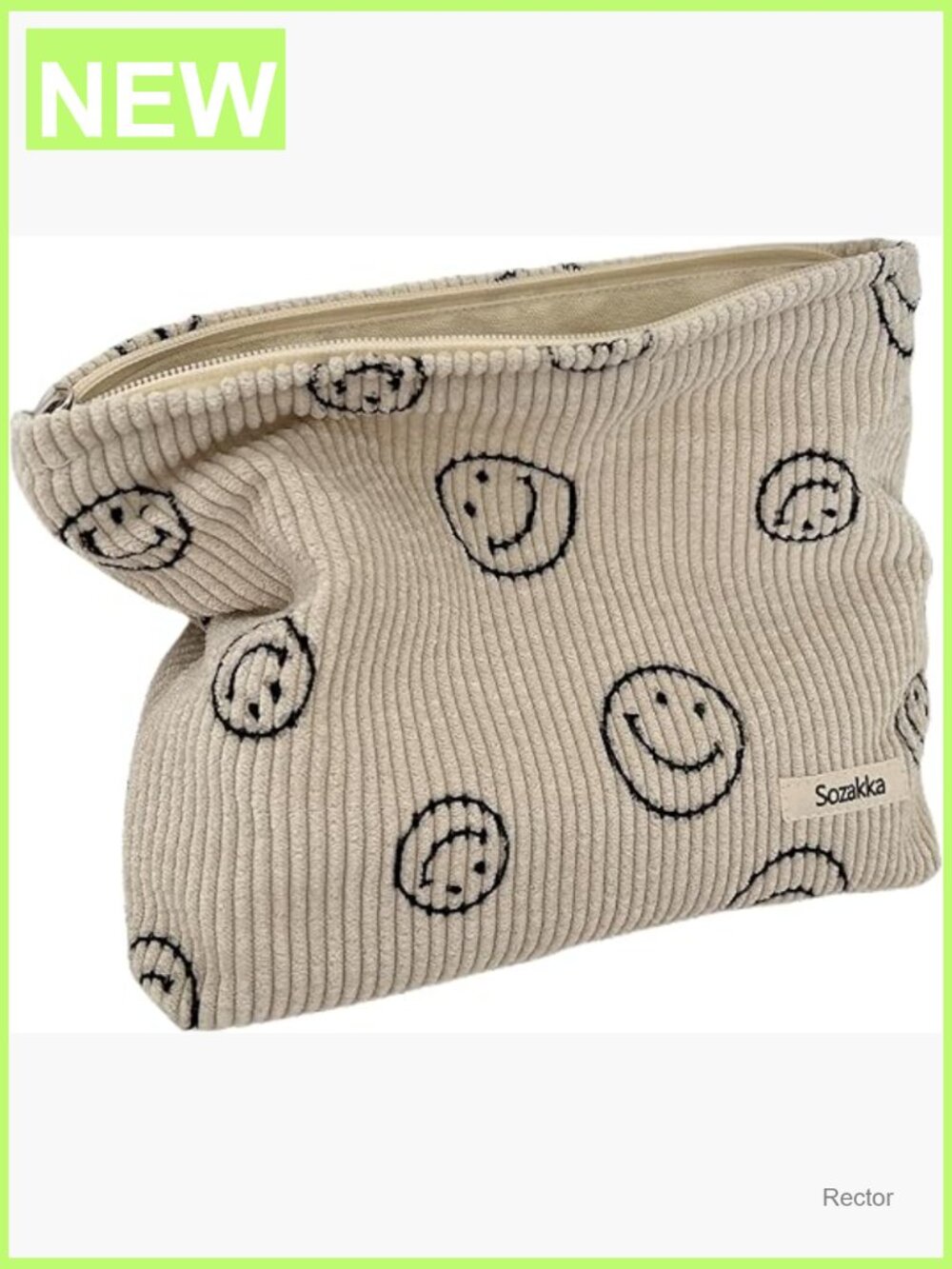 Corduroy Cosmetic Bag Makeup Organizer Pouch Cute Smiley Face Travel Case